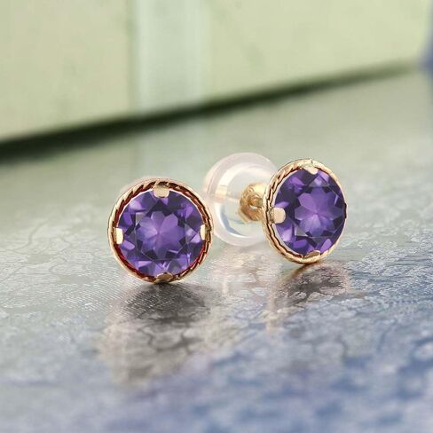 Gem Stone King 14K Yellow Gold Gemstone Birthstone Stud Earrings | Round 5MM | Gold Earrings for Women in Saudi Arabia