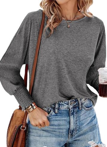 Dokotoo Long Sleeve Tops for Women 2024 Fashion T Shirts for Women Crewneck Casual Loose Shirts Basic Tee in Saudi Arabia