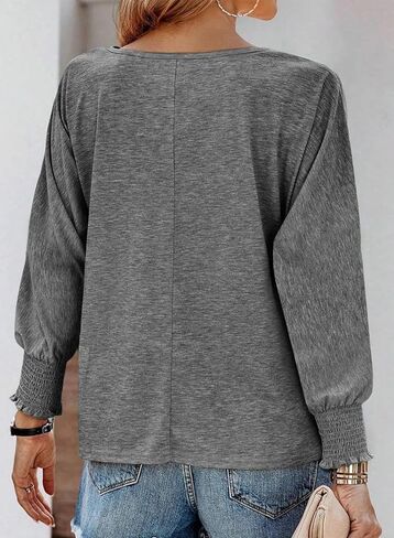 Dokotoo Long Sleeve Tops for Women 2024 Fashion T Shirts for Women Crewneck Casual Loose Shirts Basic Tee in Saudi Arabia