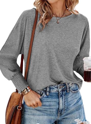 Dokotoo Long Sleeve Tops for Women 2024 Fashion T Shirts for Women Crewneck Casual Loose Shirts Basic Tee in Saudi Arabia