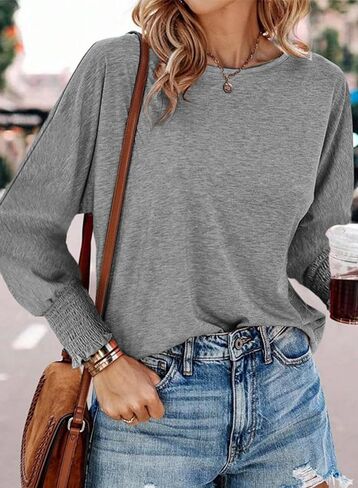 Dokotoo Long Sleeve Tops for Women 2024 Fashion T Shirts for Women Crewneck Casual Loose Shirts Basic Tee in Saudi Arabia
