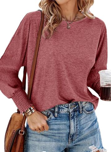 Dokotoo Long Sleeve Tops for Women 2024 Fashion T Shirts for Women Crewneck Casual Loose Shirts Basic Tee in Saudi Arabia