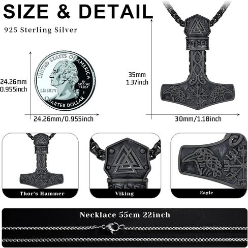 Twoowl ثور المطرقة قلادة 925 فضة فايكنغ Mjolnir قلادة أكسدة نورس الرونية تميمة مجوهرات هدايا للنساء الرجال in Kuwait