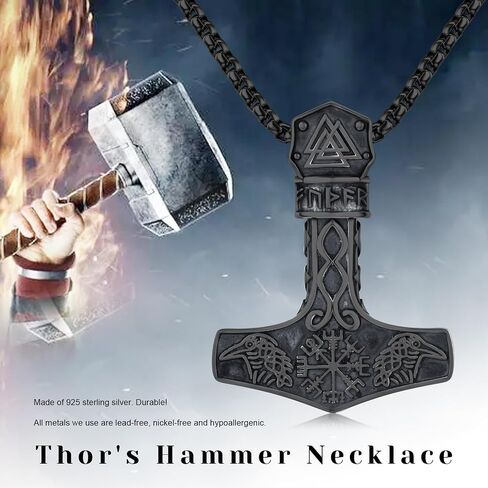 Twoowl ثور المطرقة قلادة 925 فضة فايكنغ Mjolnir قلادة أكسدة نورس الرونية تميمة مجوهرات هدايا للنساء الرجال in Kuwait