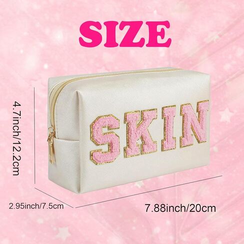 حقيبة مكياج Lcpadri للنساء، حقيبة مستحضرات التجميل Preppy Stuff Letter Pouch مع مقبض، مقاومة للماء ومحمولة من النايلون اللامع لتنظيم حقيبة أدوات الزينة للسفر مع سحاب، وردي in Kuwait