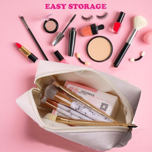 حقيبة مكياج Lcpadri للنساء، حقيبة مستحضرات التجميل Preppy Stuff Letter Pouch مع مقبض، مقاومة للماء ومحمولة من النايلون اللامع لتنظيم حقيبة أدوات الزينة للسفر مع سحاب، وردي in Kuwait