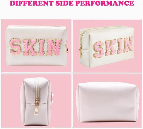 حقيبة مكياج Lcpadri للنساء، حقيبة مستحضرات التجميل Preppy Stuff Letter Pouch مع مقبض، مقاومة للماء ومحمولة من النايلون اللامع لتنظيم حقيبة أدوات الزينة للسفر مع سحاب، وردي in Kuwait