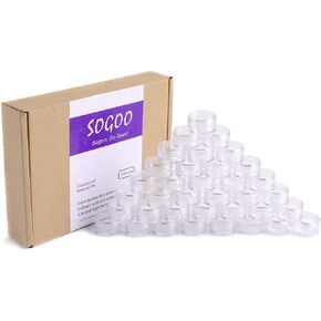 60 PCs 5 Gram Empty Plastic Cosmetic Samples Container and Labels for Make Up, Eye Shadow, Nails, Powder, Gems, Beads, Jewelry, Cream Small Clear Pot Jars with Lid