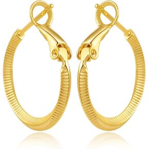 14K Gold Plated Hoop Earrings for Women Girls 925 Sterling Silver Post （ Large Small Twisted Chunky Thick CZ Hoop Square ）
