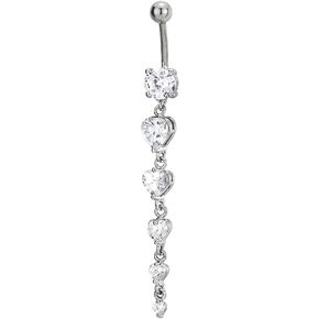 COOLSTEELANDBEYOND Steel Belly Chain Belly Button Ring Body Jewelry Piercing Navel Ring with Long Dangle Cubic Zirconia