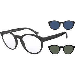 Emporio Armani Men's Ea4152 Prescription Eyewear Frames with Two Interchangeable Sun Clip-ons Round