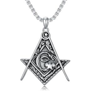 Masonic Necklace for Women Men 925 Sterling Silver Celtic Knot Masonic Pendant Freemason Free and Accepted Necklace Freemasonary Gift for Christmas Father Brother Son