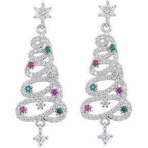 925 Sterling Silver Post, Hypoallergenic AAAAA Zircons Christmas Tree Earrings - Drop Earrings for Women XMas Tree Earring Decoration Christmas Gift for women Crystal