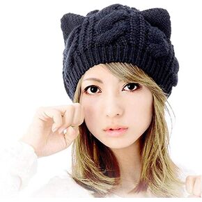 Amberetech Cute Woollike Knitted CAT Kitty Ears Women Lady Girl Headgear Crochet Hats