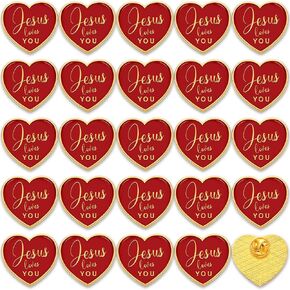 50 Pcs Religious Jesus Pins Bulk Christian Favors Includes Jesus Loves You Sign Lapel Pin Brooches Heart Pins Back to School Gift for Church Sunday School