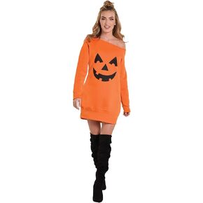 Womens Orange Pumpkin Off-Shoulder Tunic (Adult Standard) - Vibrant, Perfect For Fall & Festive Occasions