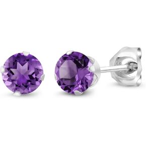 Gem Stone King 925 Sterling Silver Round 4MM Gemstone Birthstone Stud Earrings for Women