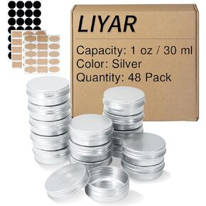 Aluminum Metal Tins 1 Ounce 48 Pack Round Tin Containers Storage Tins Metal Jars Empty Lip Balm Containers Small Containers with lids,Gold