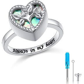 Urn Rings for Ashes,925 Sterling Silver Memorial Keepsake Ring Cremation Urn Ring Holds Loved Ones Ashes Tree of Life Urn Ring Memorial Jewelry for Women Men with Rose Flower