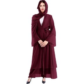 IBTOM CASTLE Abayas For Women Muslim Long Sleeve Chiffon Maxi Cardigan Dress Modest Robe Islamic Clothes Dubai Cover Up Dress