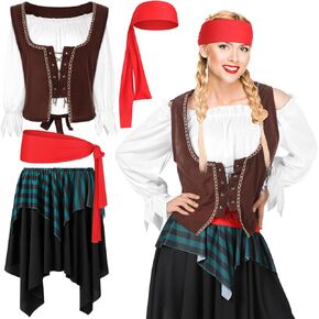 Pirate Costume Women Pirate Cowgirl Costume Adults Halloween Cosplay Pirate Cowgirl Party Supplies for Women Girl