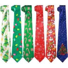 6 Pcs Christmas Ties for Men 51 Inch Novelty Holiday Printed Necktie Santa Snowman Snowflake Funny Neck Tie for Boy