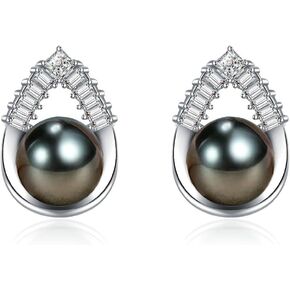 Gift for Wife -Tahitian Black/Freshwater Cultured-Pearl-Earrings-Gifts for Women Wedding Birthday Anniversary-Mom Her Mothers Day Valentines Day Christmas-18K Gold Plated Sterling Silver Pearl Stud Earring Fine Jewelry