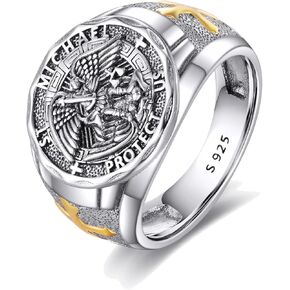 YFN Saint Michael Ring Sterling Silver Religious Protector Ring St Michael Archangel Jewelry Gifts for Women Men