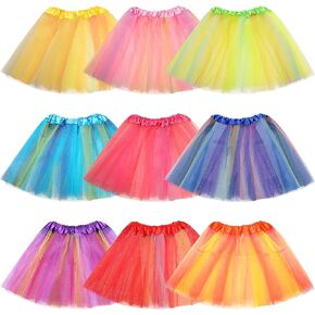 JaGely 9 Pcs Ballet Tutu for Girls Rainbow 3 Layers Fluffy Multicolor Princess Tutu Skirt for Toddler Birthday Party Dresses