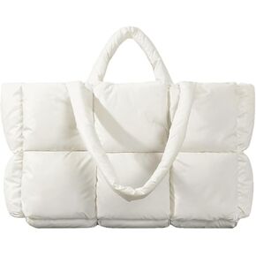 Puffer Tote Bag for Women, Quilted Puffy Handbag Checkered Puffy Handbag Down Cotton Padded Shoulder Bag