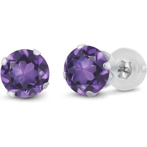 Gem Stone King 14K Gold Gemstone Birthstone Solitaire Stud Earrings | Round 6MM | Gold Earrings for Women