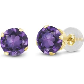 Gem Stone King أقراط سوليتير من الذهب عيار 14 قيراطًا من الأحجار الكريمة | جولة 6 ملم | أقراط ذهبية للنساء
