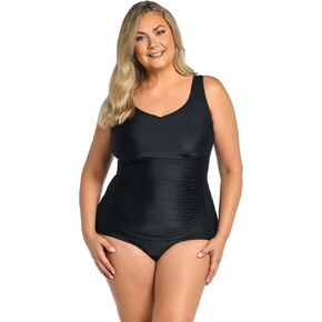 Maxine Of Hollywood Women's Side Shirred Girl Leg One Piece Swimsuit