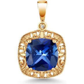 Gem Stone King 10K Yellow Gold 8MM Cushion Gemstone Birthstone and White Diamond Accent Necklace | Gold Pendant Necklace For Women