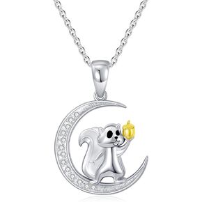 Diamond Moon Necklace for Women 925 Sterling Silver Black Cat/Panda/Squirrel/Mermaid/Axolotl Moon Graduation Friendship Necklace Talisman Diamond Jewelry Pendant for Women in Kuwait