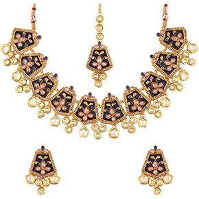 Aheli Fancy Indian Wedding Wear Blue Enamel Necklace Earrings Set Ethnic Traditional Fashion Jewelry for Women