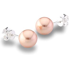Genuine Fine European Crystal 8mm Round Simulated Pearl S925 Solid Sterling Silver Stud Earrings For Women in Saudi Arabia