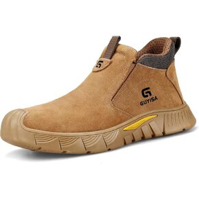 GLANOUDUN Welding Work Boots for Men Steel Toe Safety Boots Soft Men's Non Slip Steel Toe Shoes Lightweight Slip on Working Shoes Indestructible Construction Welder Boots