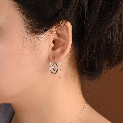 Boho Hammered Geometric Round Labyrinth Swirl Wire Spiral Hoop Threader Stud Earrings For Women Teen Yellow 14K Gold Plated .925 Sterling Silver in Saudi Arabia