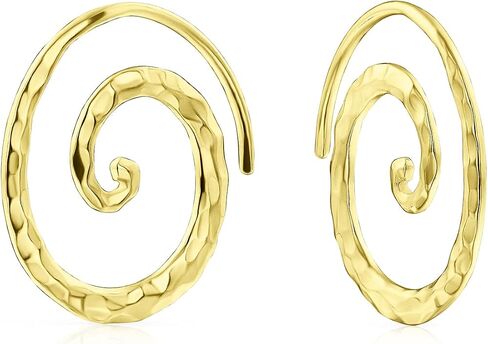 Boho Hammered Geometric Round Labyrinth Swirl Wire Spiral Hoop Threader Stud Earrings For Women Teen Yellow 14K Gold Plated .925 Sterling Silver in Saudi Arabia