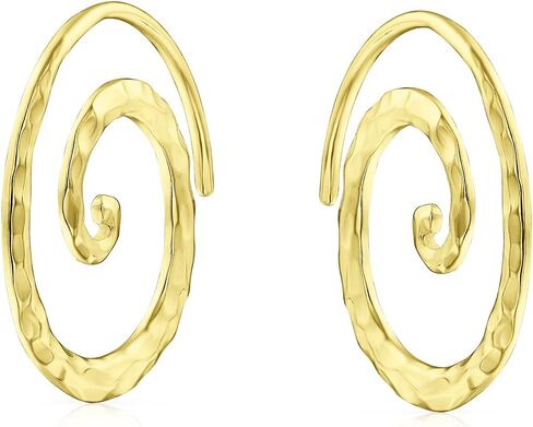 Boho Hammered Geometric Round Labyrinth Swirl Wire Spiral Hoop Threader Stud Earrings For Women Teen Yellow 14K Gold Plated .925 Sterling Silver in Saudi Arabia