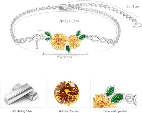 سوار عباد الشمس للنساء 925 الفضة الاسترليني سوار عباد الشمس لذيذ أنت بلدي الشمس المشرقة عباد الشمس أساور مجوهرات قابلة للتعديل هدايا لأمي عيد الميلاد عيد الميلاد in Kuwait