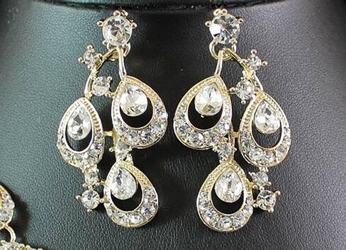 Peacock Clear White Austrian Rhinestone Crystal Bib Statement Necklace Earrings Set Jewelry Set Party Bridal Set Wedding Silver Gold N1391 in Kuwait