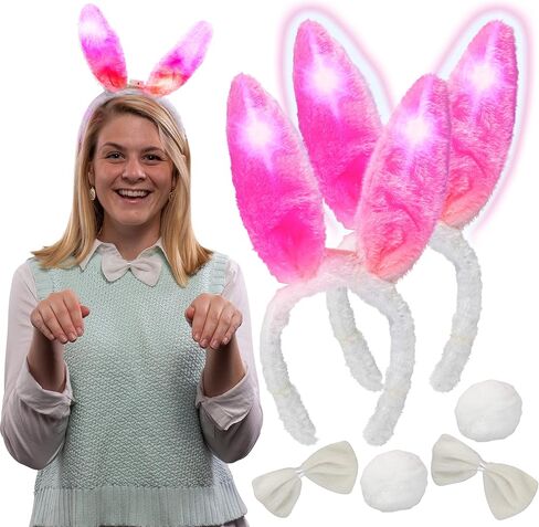 Easter Bunny Ears 3 pc Costume- Blinking LED Ears Headband, Bowtie & Tail Outfit, Great for Parties & Easter Basket Stuffers in Saudi Arabia