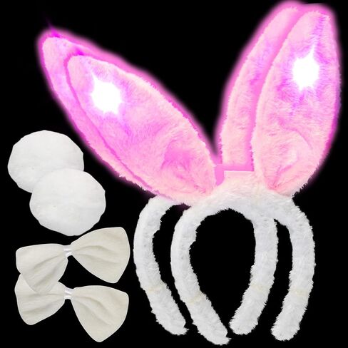 Easter Bunny Ears 3 pc Costume- Blinking LED Ears Headband, Bowtie & Tail Outfit, Great for Parties & Easter Basket Stuffers in Saudi Arabia