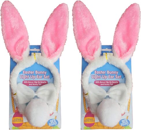 Easter Bunny Ears 3 pc Costume- Blinking LED Ears Headband, Bowtie & Tail Outfit, Great for Parties & Easter Basket Stuffers in Saudi Arabia
