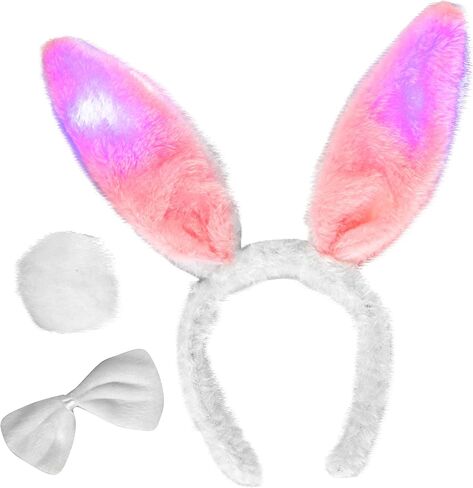 Easter Bunny Ears 3 pc Costume- Blinking LED Ears Headband, Bowtie & Tail Outfit, Great for Parties & Easter Basket Stuffers in Saudi Arabia