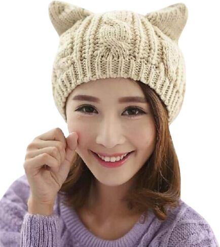 Amberetech Cute Woollike Knitted CAT Kitty Ears Women Lady Girl Headgear Crochet Hats in Saudi Arabia
