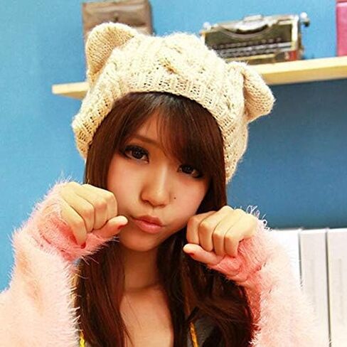 Amberetech Cute Woollike Knitted CAT Kitty Ears Women Lady Girl Headgear Crochet Hats in Saudi Arabia