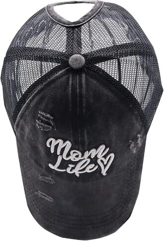 Mom Life Ponytail Baseball Cap Messy Bun Vintage Washed Distressed Twill Plain Hat for Women in Kuwait